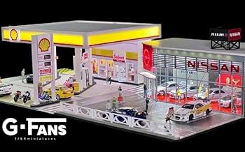 G.FANS 1/64 組立ジオラマ ガソリンスタンド SHELL G.FANS 1/64 組立ジオラマ ガソリンスタンド SHELL LEDライト